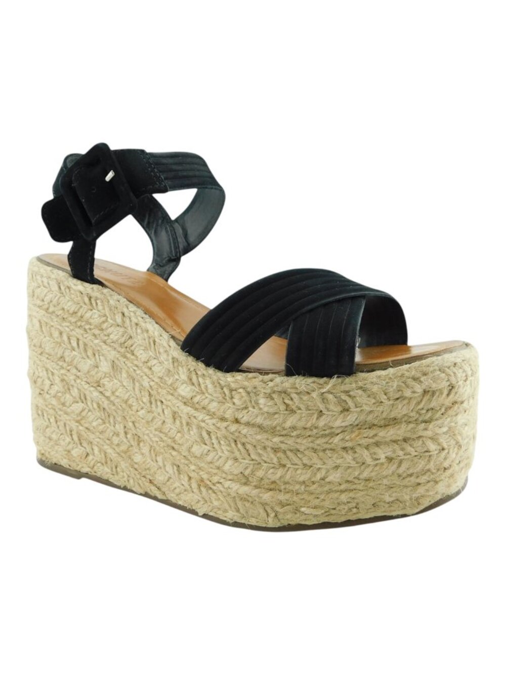 SCHUTZ Black Suede Leather Espadrille Platform Heel Ankle Strap Sandals 7